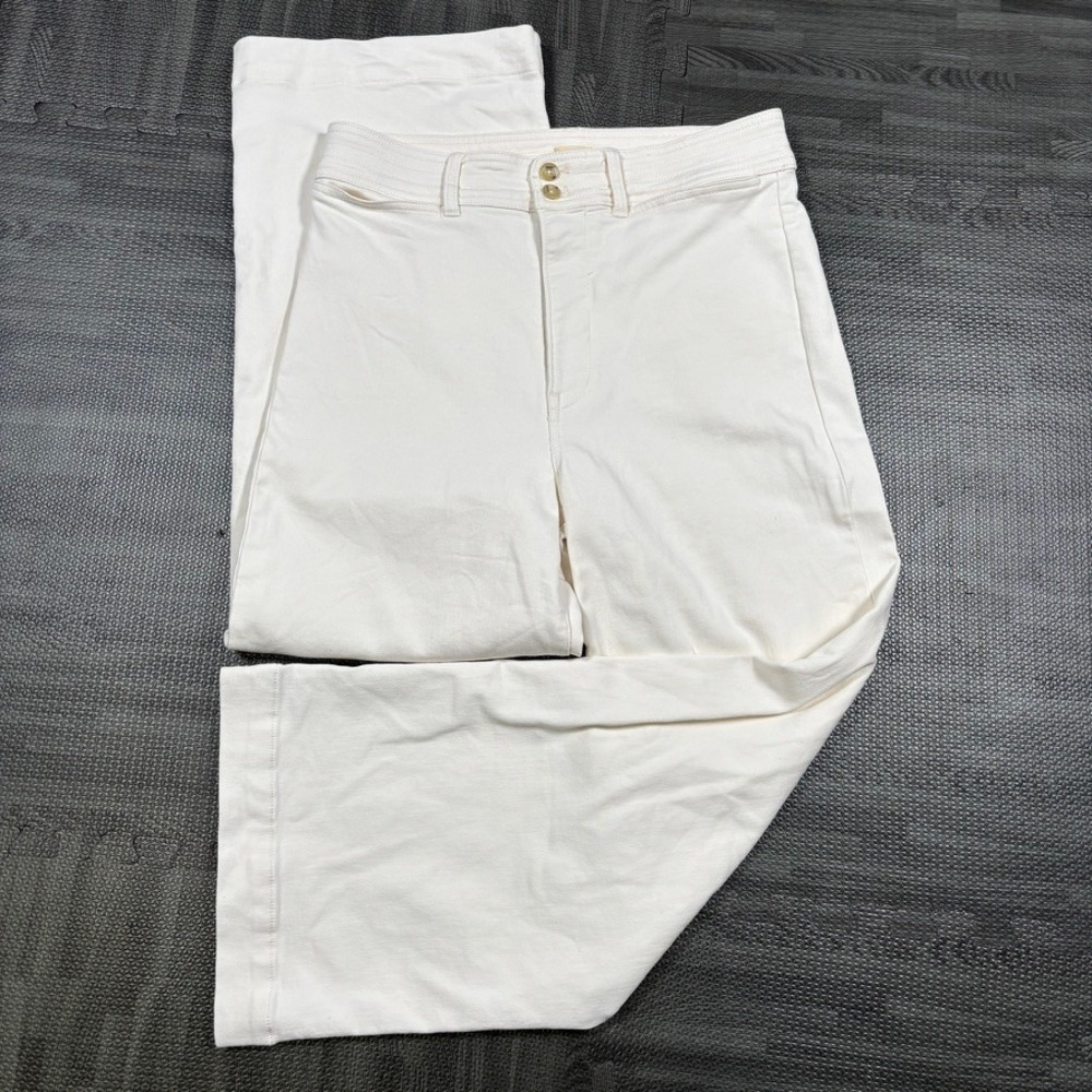 Faherty Pants Womens 31 Ivory High Waisted Wide Leg Stretch Terry Harbor Egret